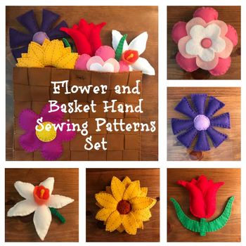 Preview of Flower and Basket Hand Sewing Patterns Set- 5 Flower Patterns and Basket Pattern