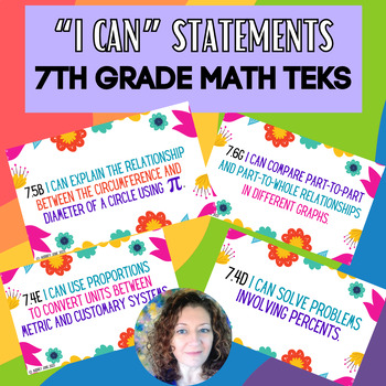 Preview of Flowerful "I CAN" Statements for 7th Grade Math Texas TEKS