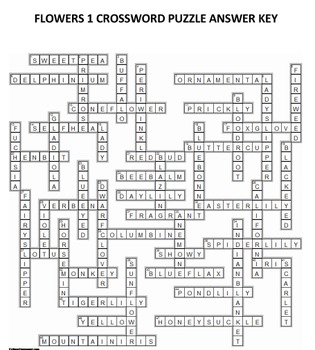 Flowers 1 Crossword Puzzles by Ah Ha Lessons TPT