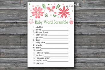 Flowers Baby Word Scramble Game,Floral Baby shower games-117 by SweetDesign