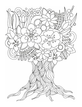 Flowers Coloring Pages For Adults. Stress Relief Coloring Book For Print