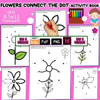 Preview of Flowers Connect the Dot Activity Book, Dot to Dot For Kids
