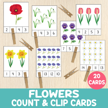 Preview of Flowers Count & Clip Cards, Counting Activity, Numbers 1 -20, Centers, Spring