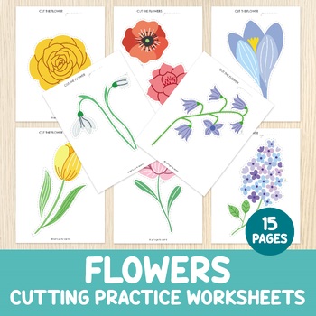 Preview of Flowers Cutting Practice Worksheets, Spring Activity, Fine Motor Skills, Scissor