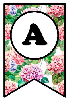 Preview of Flowers Hydrangeas Bulletin Board Pennant Letters, Alphabet and Numbers