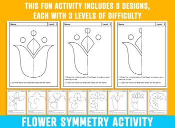 Preview of Flowers Line of Symmetry Bundle, Springtime Flower, Spring Blooms Art Lesson