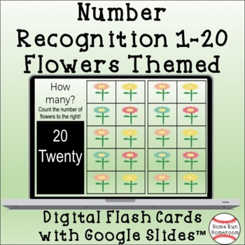 Preview of Spring Flowers Number Recognition 1-20 Google Classroom™ Digital Flash Cards