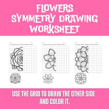 Preview of Flowers Symmetry Drawing Coloring | 10 Pages Printable Worksheets