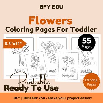Preview of Flowers* Toddler Coloring Book 8.5x11 55 pages