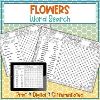 Preview of Flowers Word Search Puzzle Activity