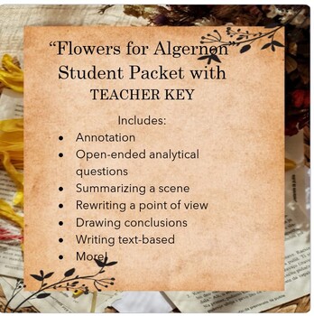 Preview of Flowers for Algernon Student Packet, annotation, writing, paragraph TEACHER KEY