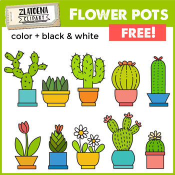 Preview of Flowers in pots Clip Art set / Cactus Clipart {Zlatoena Cliparts}