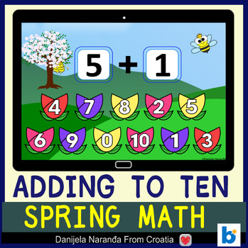 Preview of Flowers math Addition to 10 Spring game Boom™ Cards