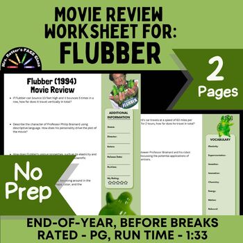 Preview of Flubber Movie Review Worksheet - Disney+ Rated: PG, Time: 1:33