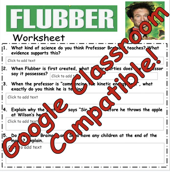 Preview of Flubber Movie (science) Worksheet & CER (Claim, Evidence, Reasoning)