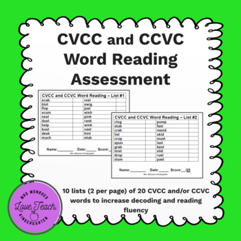 Preview of Fluency: CVCC and CCVC Word Reading Assessment
