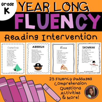 Preview of Reading Intervention Kindergarten Fluency Passages & Comprehension (Year Long)