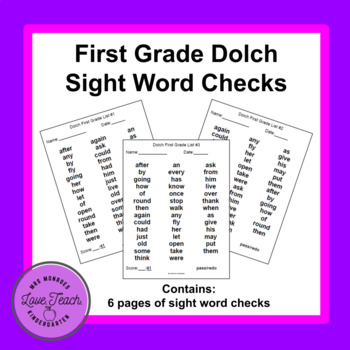 Preview of Fluency: Dolch First Grade Sight Word Checks