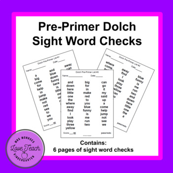 Preview of Fluency: Dolch Pre-Primer Sight Word Checks