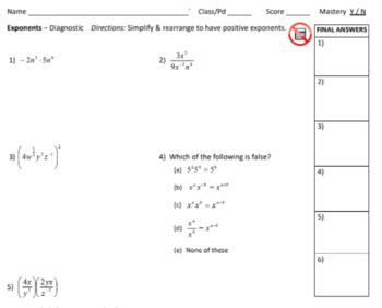 Preview of Fluency Drill: Pre-Algebra ( Exponents) 