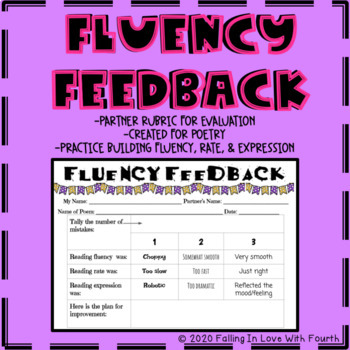 Preview of Fluency Feedback Partner Rubric (& Self-Evaluation)
