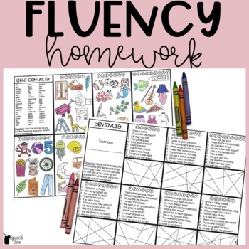 Preview of Fluency Homework Color Sheets | Stuttering Activities Speech Therapy