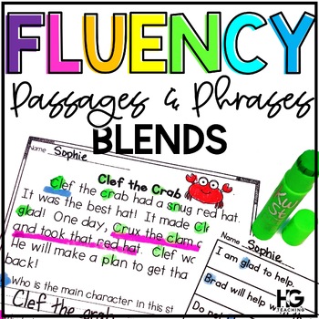 Preview of Blends Reading Fluency Passages and Phrases | Primer Sight Words and Data Sheets