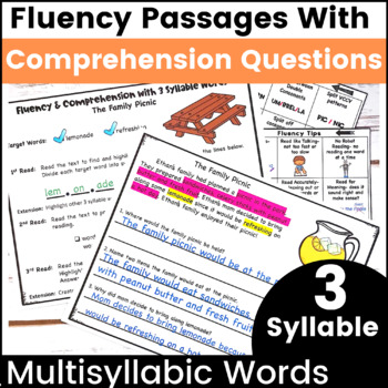 Preview of 3rd 4th Grade Reading Passages with Comprehension Questions Multisyllabic Words