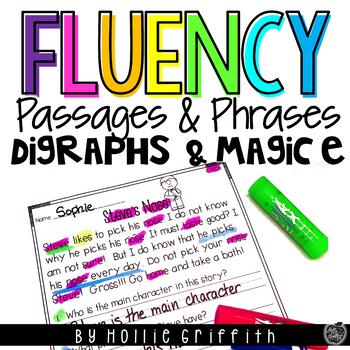 Preview of Reading Fluency Passages and Phrases Digraphs, CVCe, CCVCe Reading Comprehension