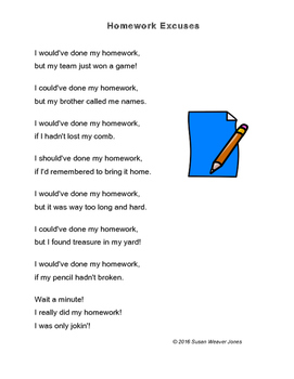 funny homework excuses poem