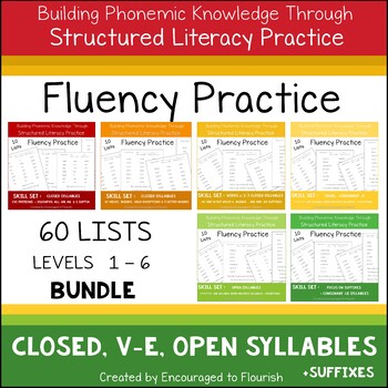 Preview of Fluency Practice BUNDLE - Closed, V-E, Open, Consonant LE Syllables + Suffixes