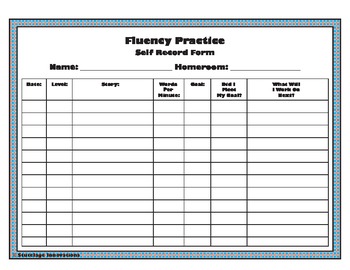 Preview of Fluency - Self Record Form