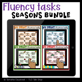 Preview of Fluency (Stuttering) Tasks No Print for Teletherapy: Seasons BUNDLE