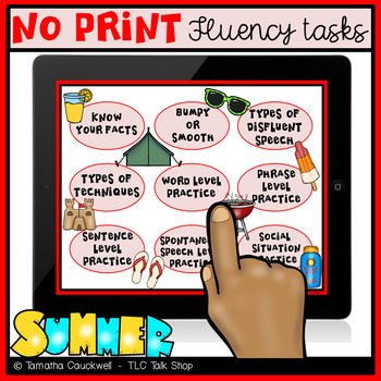Preview of Fluency (Stuttering) Tasks No Print: Summer