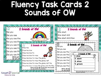 Preview of Fluency Task Cards ( 2 Sounds of OW Vowel Teams) Orton-Gillingham Dyslexia/RTI