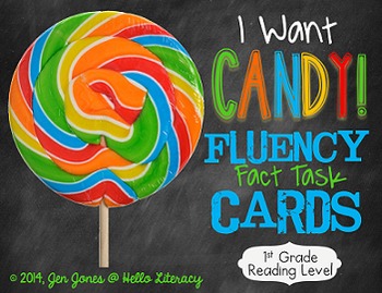 Preview of Fluency Task Cards {Candy Facts} for First Grade