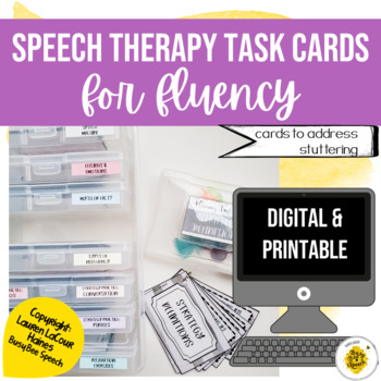 Preview of Speech Therapy Digital & Printable Task Cards for FLUENCY