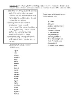 Preview of Fluency - easy onset visual and practice sheet