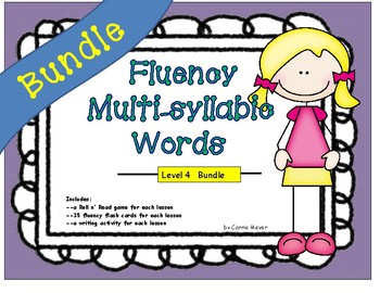 Preview of Fluency with Multi-Syllabic Words:Level 4 BUNDLE: Roll 'n Read Game & Flashcards