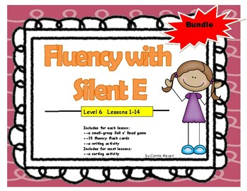 Preview of Fluency with Silent E: Level 6 BUNDLE: Roll n' Read Game & Flashcards