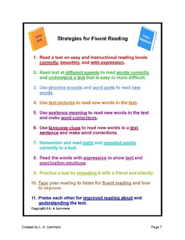 Fluent Reading Strategies by Lynne's Literacy Learnings | TPT