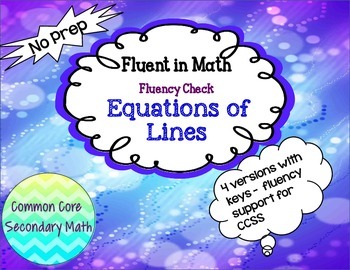 Preview of Linear Functions Fluency Check 4 More Versions:  No Prep Fluent in Math Series