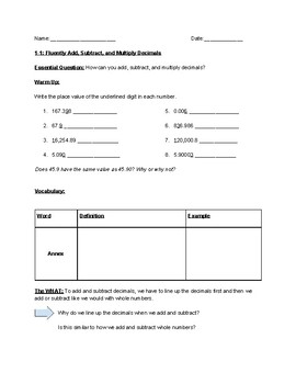Preview of Fluently Add, Subtract, and Multiply Decimals Guided Notes