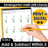 Fluently Add and Subtract Within 5 Worksheets Kindergarten