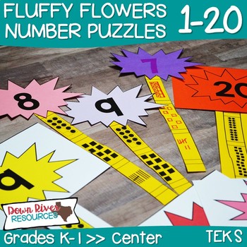 Fluffy Flowers 1-20 Number Puzzles Math Center (Kindergarten & First