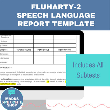 Preview of Fluharty Preschool Screening Test Fluharty-2 Speech-Language Report Template