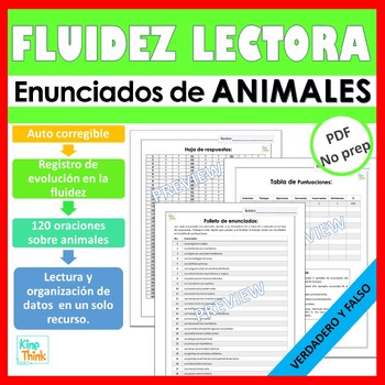 Preview of Fluidez lectora-Animales-Comprensión, velocidad procesamiento-Digital Download