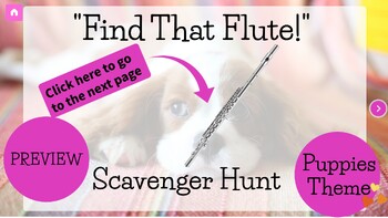 Preview of Flute Digital Scavenger Hunt- Puppy Themed- Online Music Game-Sub Friendly