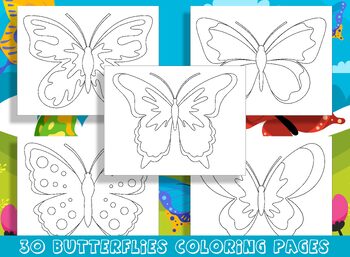 Preview of Fluttering Fun 30 Delightful Butterfly Coloring Pages for Preschool/Kindergarten