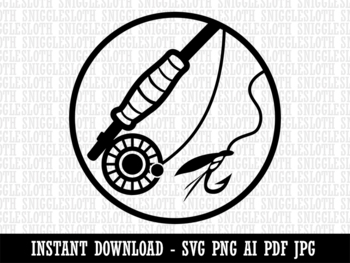 Fly Fishing Rod Reel and Lure Bait Clipart Instant Digital Download AI PDF  SVG